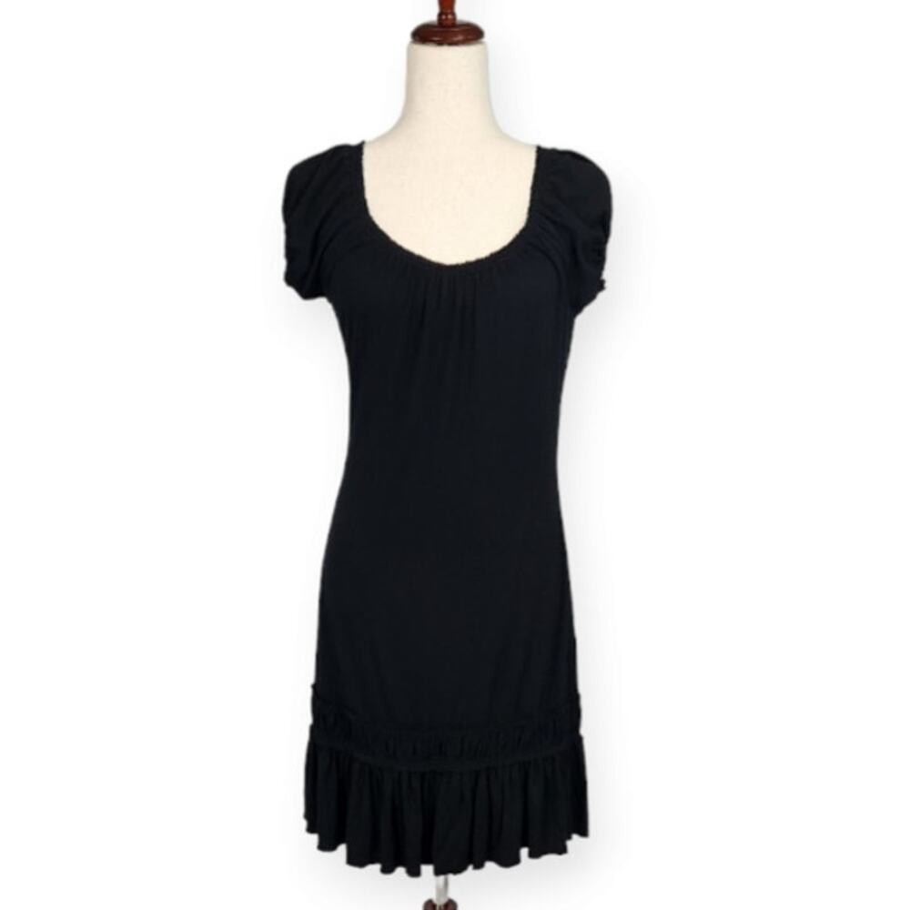 Max Studio Tiered Shift Dress Ruffle Hem Drop Waist Black Women's Size Small